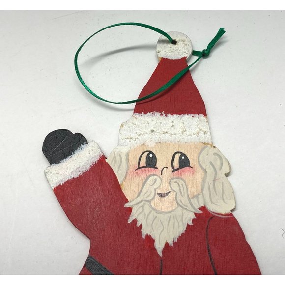 Santa Claus Wooden Christmas Tree Ornament Hand Painted 5.5" Tall - Picture 4 of 8